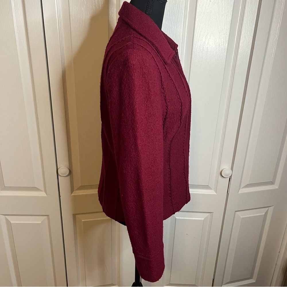 Mainbocher Wool Zip Jacket Sz M Burgundy Textured Flared Cuff Classic RN90778 - Picture 4 of 7